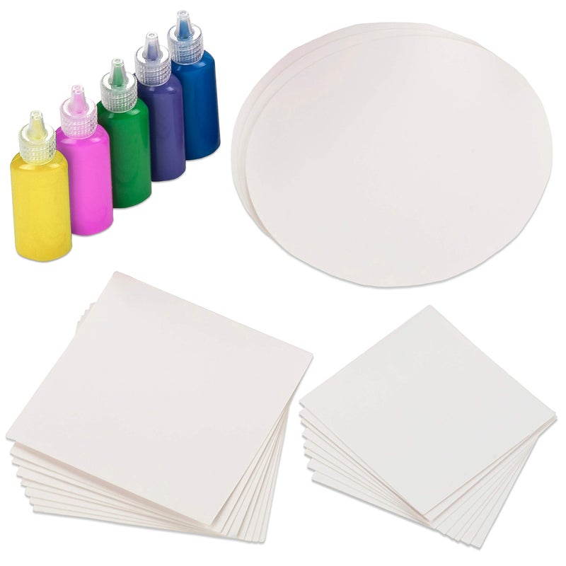 Creative Kids Spin & Paint Refill Pack - 8 x Large Cards - 8 x Small Cards - 4 x Round Cards - 5 Bottles of Colored Paint - Image 1